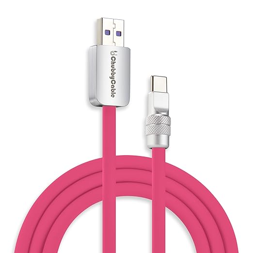 chubbycable Chubby 2.0 Fast Charging Cable Durable Soft Silicone USB C Cable 120W Extra Thick Charger Cord Compatible with iPhone 16/15 Series iPad, Rose Red, USB-A to Type-C, 16.4 FT