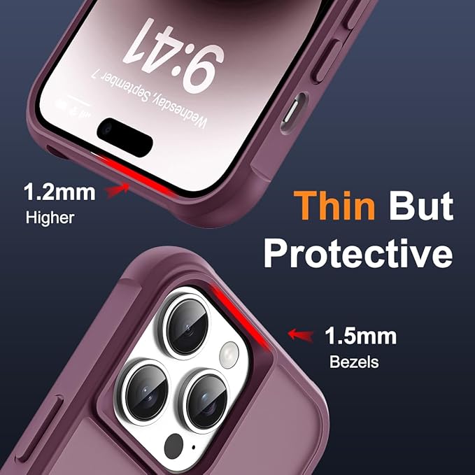 Compatible with iPhone 14 Pro Case with Invisible Magnetic O-Ring Stand Military-Grade Translucent Case for iPhone 14 Pro 6.1" [Compatible with Mag-Safe][Great Grip Feeling], Wine Red