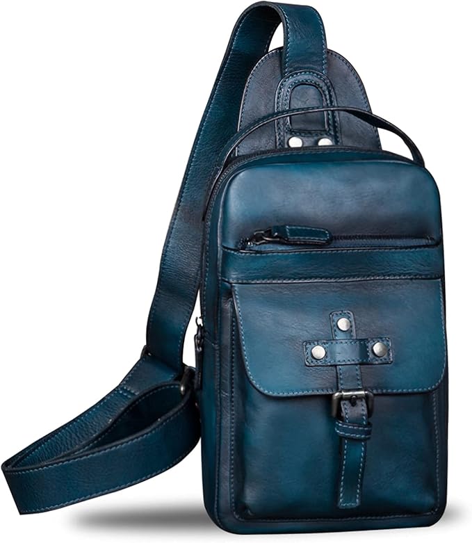 IVTG Genuine Leather Sling Bag Chest Shoulder Fanny Bag Hiking Backpack Vintage Handmade Crossbody Daypack