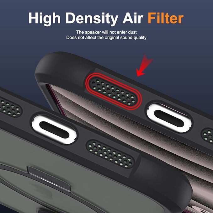 Compatible with iPhone 16 Pro Case with Invisible Magnetic O-Ring Stand Military-Grade Translucent Case for iPhone 16 Pro 6.3" [Compatible with Mag-Safe][Great Grip Feeling], Black