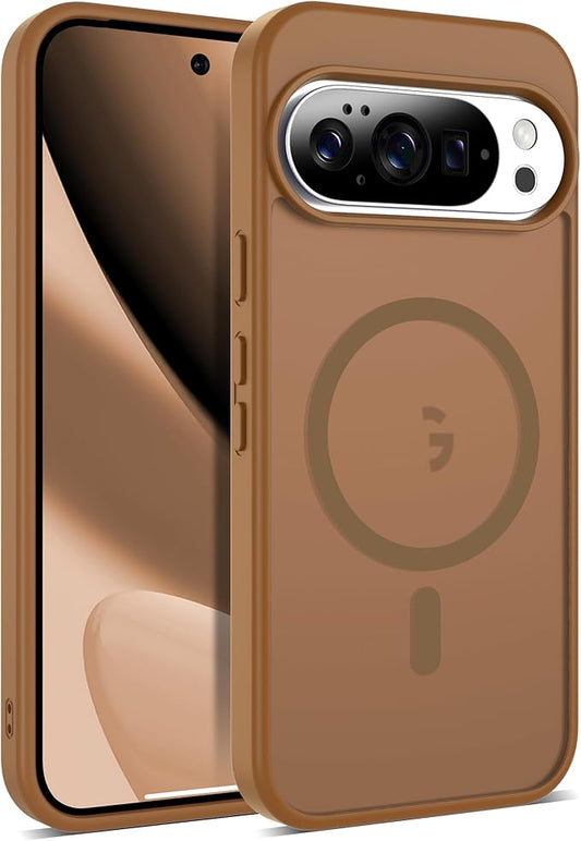 Compatible with Google Pixel 10 Case & Google Pixel 10 Pro Case with Magnetic [Compatible with Mag-Safe] Slim Translucent Matte Phone Cases with Anti-Fingerprint Tech, Brown