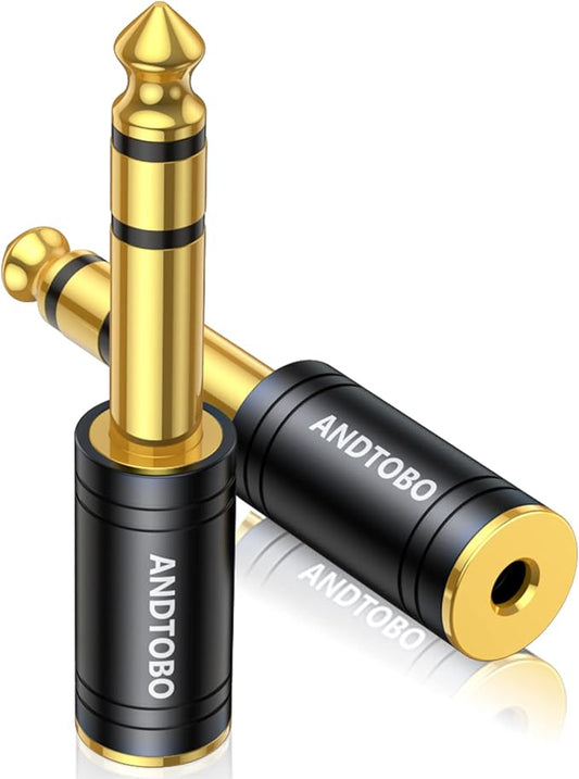 ANDTOBO 1/4 inch Male to 3.5mm Female Stereo Audio Jack Pure Copper Adapter for Headphone, Amp, 2 Pack-Black