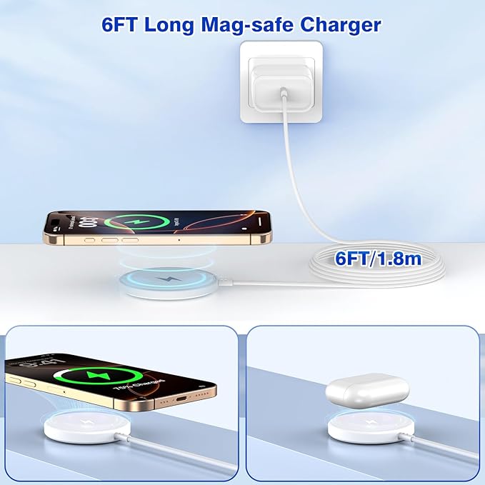 [Apple MFi Certified]Magnetic Wireless Charger Apple Mag Safe Charger,15W 6FT Fast Wireless Charging Pad for Apple iPhone 16 Pro Max/16 Pro/16 Plus/15 Pro Max/14/13/12/AirPods3/2/Pro/Pro2,Charging Pad