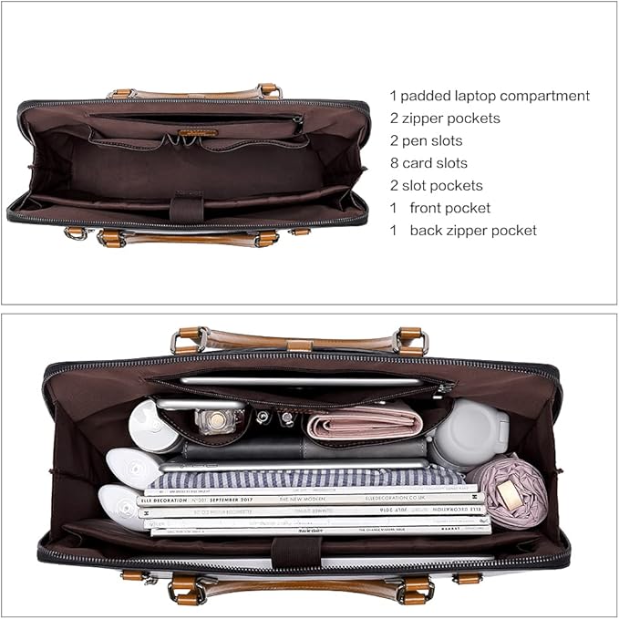 CLUCI Leather Briefcase for Women 15.6 Inch Laptop Business Vintage Slim Ladies Shoulder Bag