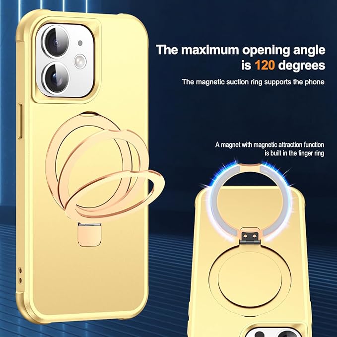 Compatible with iPhone 12 Case & iPhone 12 Pro Case 6.1" with Invisible Magnetic O-Ring Stand [Compatible with Mag-Safe][Great Grip Feeling], Gold