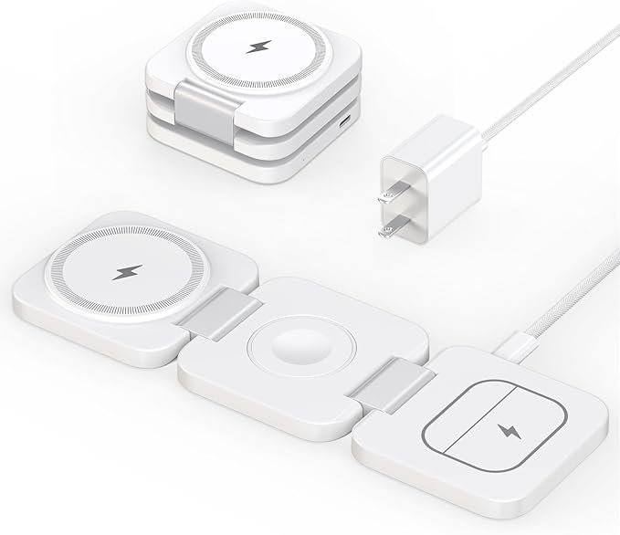 Wireless Charger for iPhone, KU XIU 3 in 1 Travel Charging Station for iPhone 17/16/15/14/13/12 Series, 5W Foldable Charger for Apple Watch10/9/8/7/6/5/4/3/SE, for Airpods 4/3/2/Pro