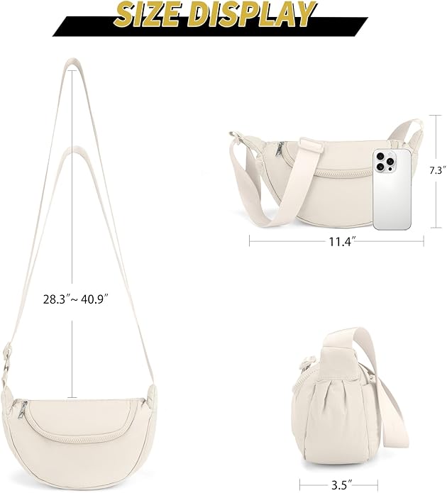 Crossbody Bags for Women Crescent Bag Nylon Sling Bag Purse with Adjustable Strap for Travel Daily