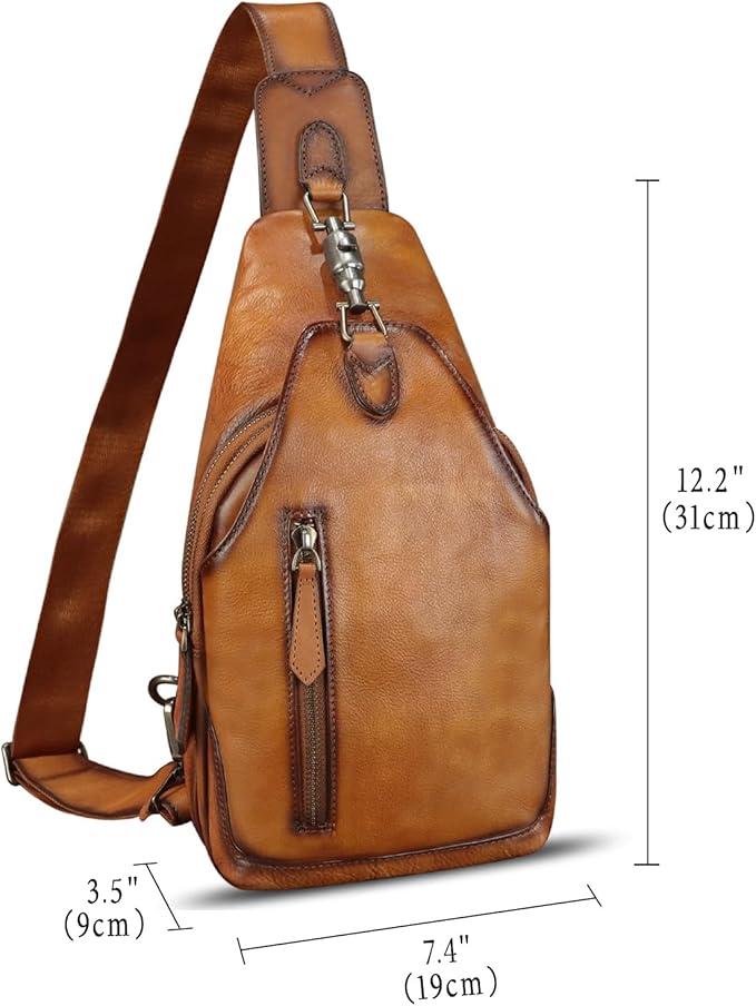 Genuine Leather Silng Bag for Women and Men Real Leather Sling Backpack Shoulder Crossbody Bag Chest Purses