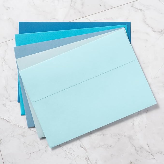 Wishop 50 Pack Blue Self-Adhesive Envelopes with Fold Cards 5 Colors for Wedding Invitations and Greeting Cards (Blue 5 Colors, 5x7)