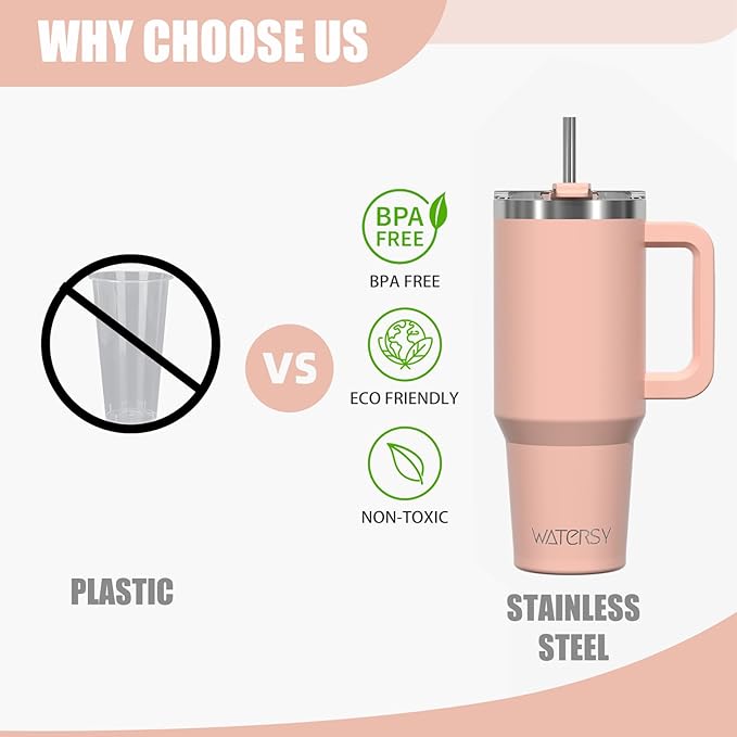 20 oz Tumbler with Handle,Tumbler with Lid and Straw,Double Wall Insulated Cup Stainless Steel Travel Mug(Cold for 34 Hours),Water Bottle for Iced Tea,Coffee,Cold Beverages(Pink)