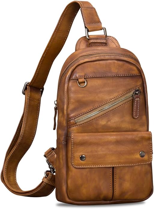 Genuine Leather Sling Bag for Men and Women Vintage Handmade Sling Backpack Shoulder Purse Crossbody Chest Bag