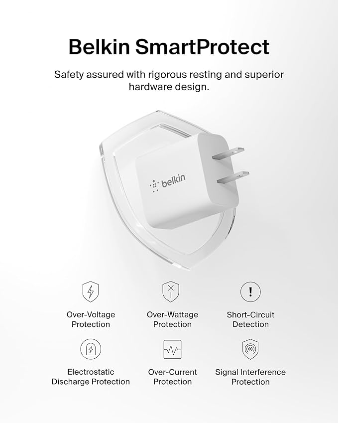 Belkin USB C Charger Block 20W, iPhone Charger Fast Charging - iPhone 17, Air, Pro, Pro Max, Samsung Galaxy S25, Google Pixel 10, iPad, AirPods, Nintendo Switch 2 & More - White