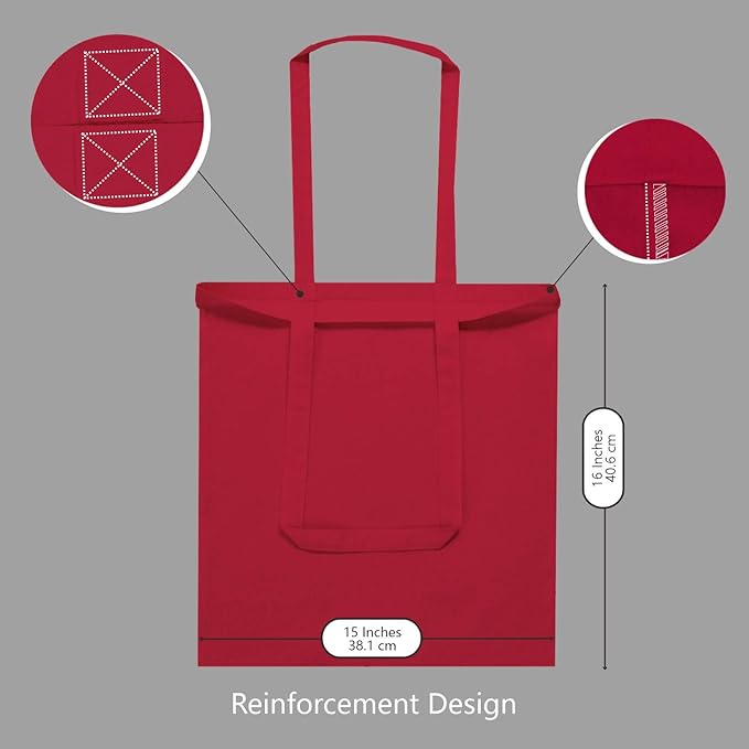 TOPDesign 6-Pack Economical 16"x15" Red Cotton Tote Bag, Lightweight Medium Reusable Grocery Shopping Cloth Bags, Suitable for DIY, Advertising, Promotion, Gift, Activity