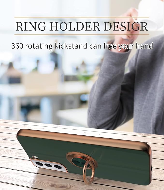 Tnarru Compatible for Samsung Galaxy S22 Case with Ring Holder Kickstand [with Magnetic] Soft TPU Shockproof Electroplated Protective Phone Case for Galaxy S22 5G Green
