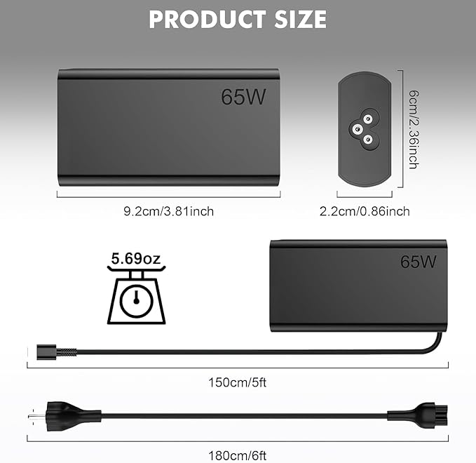 New Slim 65W USB C Laptop Charger for Lenovo Thinkpad/Yoga/Chromebook, Computer Type C Fast Charging Power Cord Ac Adapter for ThinkPad T14/T15/X1 Carbon Gen 12, Yoga 7i/9i Chromebook 500e /C340/S340