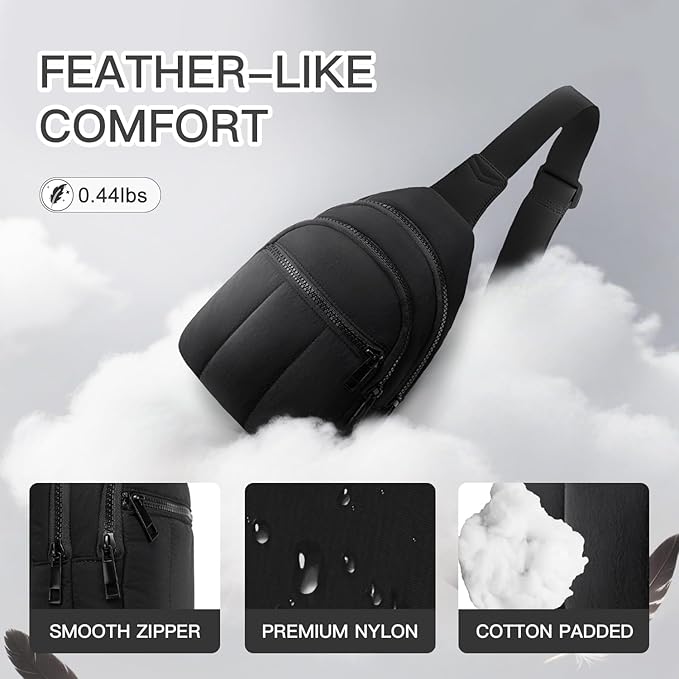 Quilted Puffer Crossbody Bags for Women Small Puffy Sling Bag Lightweight Cross Body Bubble Purse Shoulder Bag for Travel (Black)