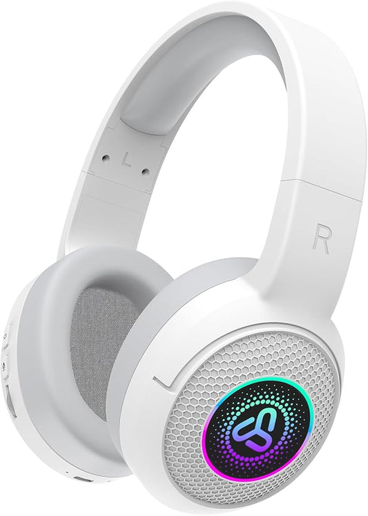 SDLOGAL Wireless Over Ear Headphones, Personalized Music & Game Audio, Wireless BT5.4 Headphones with Microphone, Up to 40 Hours Battery Life, Foldable & Lightweight - White