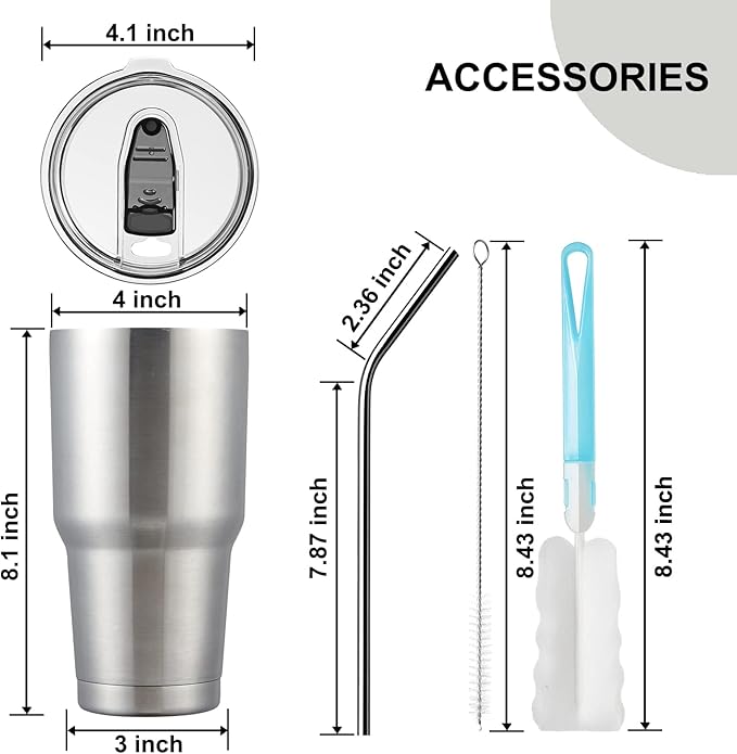 COMOOO 30 oz Stainless Steel Tumbler Bulk with Lid and Straw Insulated Tumbler Coffee Cup Durable Double Wall Vacuum Travel Coffee Mug Thermal for Hot and Cold Drinks (Silver, 8 Pack)