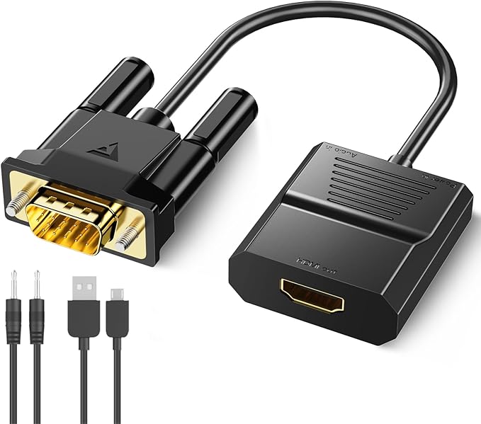 FOINNEX VGA to HDMI Adapter, 1080P Converter with USB Audio from Old Computer/Laptop/Desktop/PC VGA Source to HDMI HDTV/Monitor/Projector/Displayer, 1.5FT