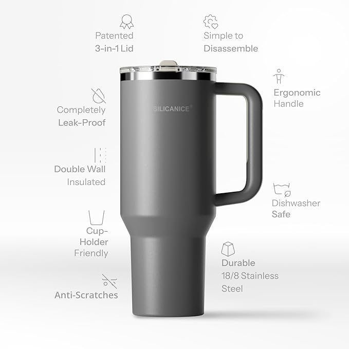 Easy Clean Pro Tumbler - 40 oz Water Bottle with Handle Quick-Disassemble Flip Straw, Leakproof Insulated Stainless Steel, Dishwasher Safe, BPA-Free Gifts for Women & Men