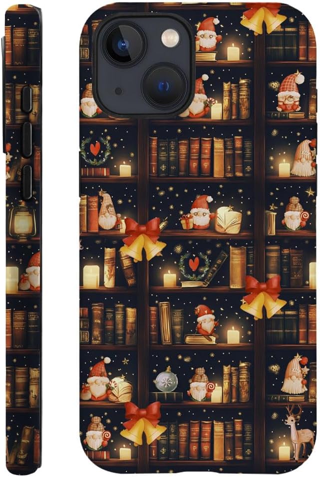 DAIZAG Case Compatible with for iPhone 14 Plus,Christmas Santa Claus Bookshelf Bells Phone Case for iPhone 14 Plus for Girl Women Boy Men