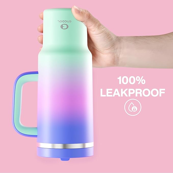 40 oz Tumbler with Handle and Straw: Stainless Steel Insulated Tumbler Keeps Cold for 24 Hours, Leakproof Travel Cup Fits in Cup Holder and BPA-Free, Frosted Lilac