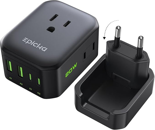 EPICKA Hybrid European Travel Plug Adapter, Foldable & Detachable Type C (EU) VisaPlug