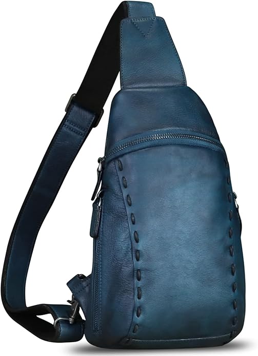 LRTO Genuine Leather Silng Bag for Women and Men Vintage Real Leather Sling Backpack Shoulder Crossbody Bag Chest Purse