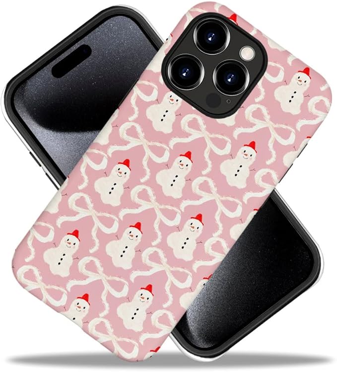 DAIZAG Case Compatible with for iPhone 15 Pro,Christmas Snowman Pink Bow Phone Case for iPhone 15 Pro for Girl Women Boy Men