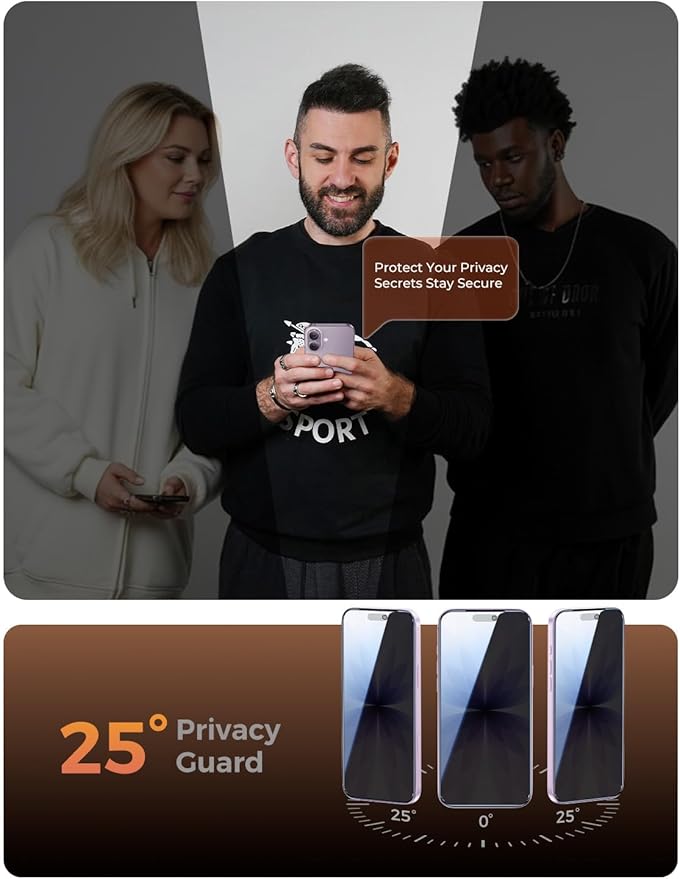 MAGIC JOHN 3rd Gen Upgraded for iPhone 17 Privacy Screen Protector 6.3 Inch,25°Anti-Spy Screen,Shockproof Tempered Glass,Auto Dust-Removal,Bubble Free,Easy Installation,2 Pack