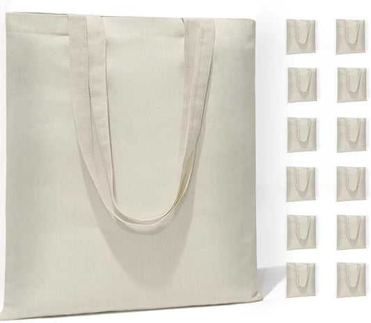 6 I 12 I 24 Pack Canvas Tote Bags,Reusable Blank Canvas for Shopping Bags,Grocery Bags,DIY Gift Bags