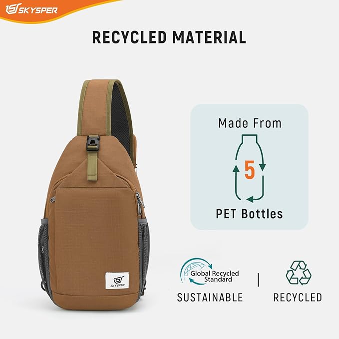 SKYSPER Sling Bag RFID Cross Body Bag Recycled Crossbody Backpack Travel Daypack