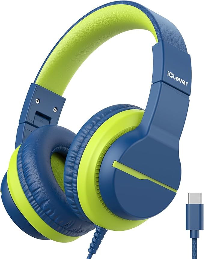 iClever USB C Headphones for Kids, Over-Ear for Boys Girls, Safe Volume 85dBA, Foldable Wired Kids Headphones for iPad, HS19S