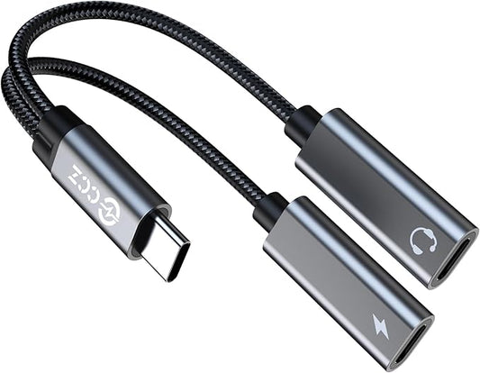 USB C Splitter,1 in 2 Out Dual USB C Type Headphone and Charger Audio Adapter, Type C Headphone Adapter and 60W PD Fast Charging Dongle Cable Compatible with Phone 16/15 Pro Max,USB-USB, 1Pack)
