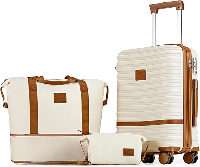 Joyway Carry On Luggage 20 Inch Expandable Suitcase with Spinner Wheel, 3 Piece Hard Shell Luggage Set with TSA Lock(White)