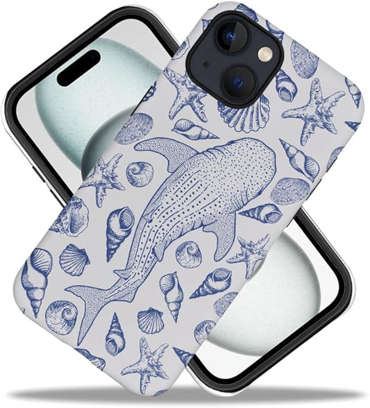 DAIZAG Case Compatible with iPhone 15 Plus,Fit Shockproof Cover for Women Girls,Blue Seashell Whale Shark Ocean