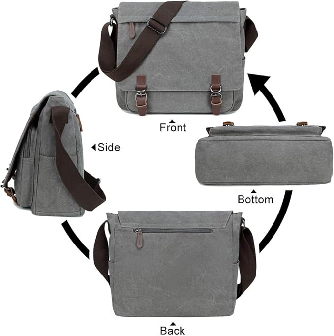 Messenger Bag for Men Retro, Canvas Satchel casual Briefcases Laptop Bag fit 13.3 15.6 Inch