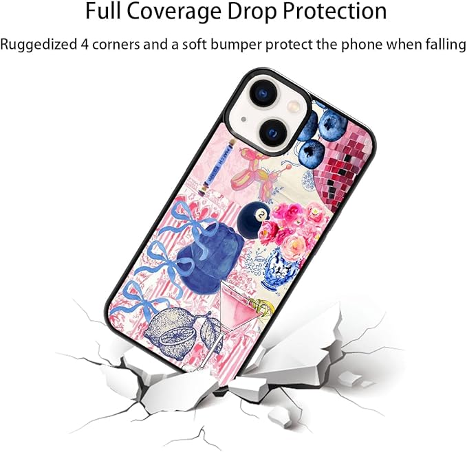 Aesthetic Collage Shockproof Protective Trendy Preppy Phone Case for iPhone 14 Plus Cute Flower Bow Cover