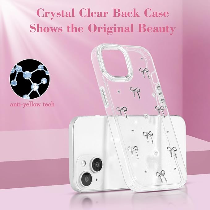 EYZUTAK Case for iPhone 15, Bling Glitter 3D Bowknot Phone Case Cute Sparkly Crystal Clear Bow Aesthetic Design Case Slim Soft Durable TPU Transparent Protective Cover for Women Girls - Bow