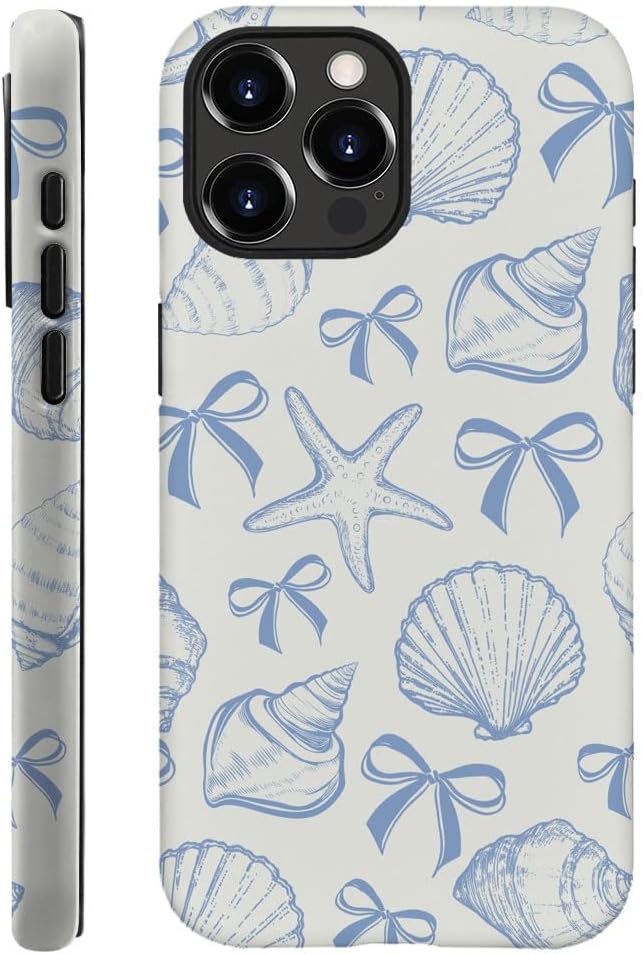 DAIZAG Case Compatible with iPhone 13 Pro Max,Fit Shockproof Cover for Women Girls,Blue Seashell Bow