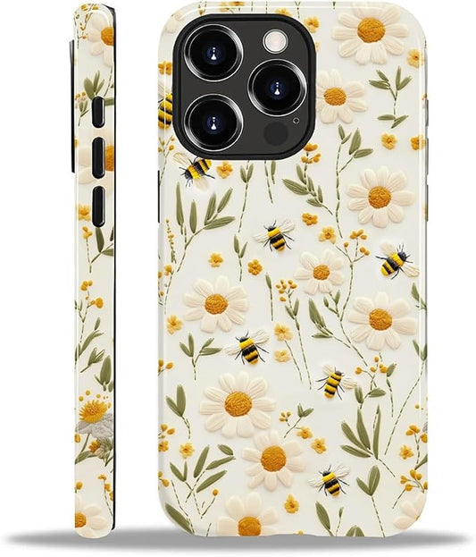 Case for iPhone 14 Pro Case,Bees Sunflowers Design - Hybrid Dual Protection Silicone + Hard PC Shockproof Full Body Cover Slim Anti-Scratch Protective Case for Men Women
