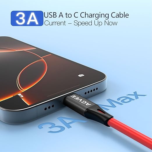 AGVEE 3ft Coiled Short USB to USB-C Charging Cable [USB-IF Certified] 3A Fast Charger Cord in Car for iPhone 16/15 CarPlay, Galaxy S25 S24 S23 S22 S21 S10 S9 S8, Google Pixel, Red