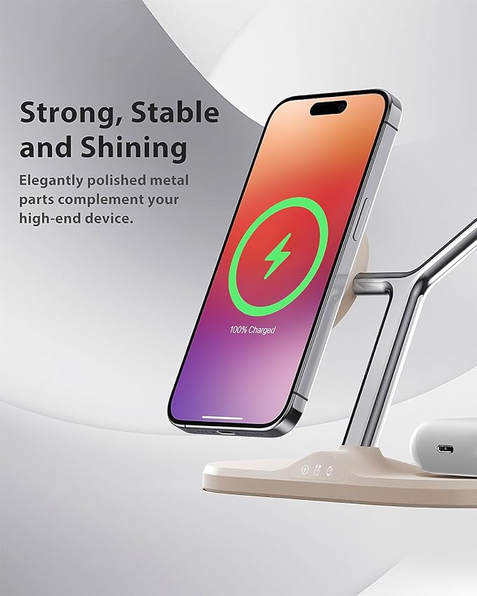 3-in-1 Wireless Charging Station for Apple Devices - Fast Charging Station for iPhone and Watch, Stable Charger Stand for iPhone 12-15 & iPhone 16 & iWatch & AirPods, Adapter Not Included
