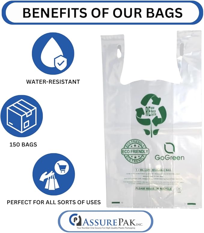 Clear Reusable/Eco-Friendly LDPE T-Shirt - 1/6 BBL 11.5"X6.5"X21" - 150 Bags - 101 Micron (4.0 mil) - Clear - CLLD4MREUSE1221