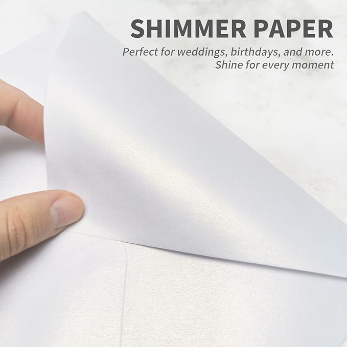 YINUOYOUJIA 50 PCS Pearl white Envelopes A7,5 x 7 white Shimmer Envelopes for Invitation,Perfect for Wedding Invitation Cards,Birthday RSVP Invite,5.25 x 7.25 inches