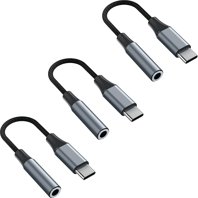 3pcs USB C to 3.5mm Female Headphone Jack Adapter, Upgrade Metal Case, Compatible with Samsung S20+/S21 Ultra, iPhone15 16, and More USB C Audio Devices