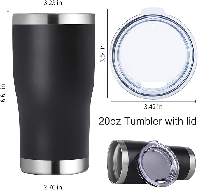 DOMICARE 20oz Tumbler with Lid Stainless Steel Tumblers Bulk, Double Wall Vacuum Insulated Coffee Travel Mug Powder Coated Tumbler, 4 Count (Pack of 1) Black