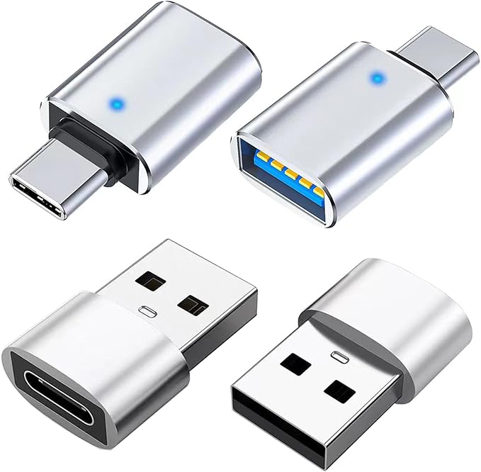 2*USB C Male to USB 3.0 Female Converter Adapter & 2*USB 2.0 Male to USB C Female OTG Adapter for Charging and Data Transmission (4 Pack) - Silver