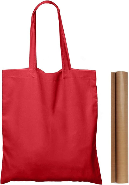 NPBAG 15 Pack 15'' X 16'' Red Cotton Tote Bags, Lightweight Blank Bulk Cloth bags with 1pc of PTFE Teflon Sheet