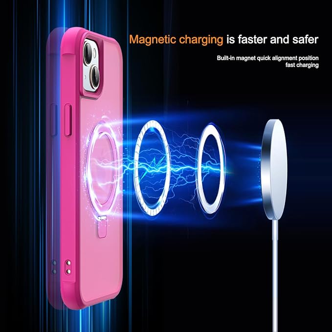Compatible with iPhone 13 Case & iPhone 14 Case with Invisible Magnetic O-Ring Stand Translucent Phone Cases for 13 & 14 6.1" [Compatible with Mag-Safe][Great Grip Feeling], Rose
